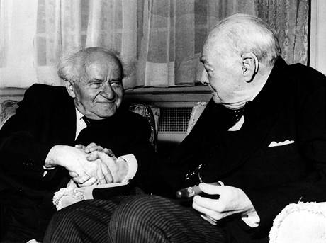 Prvn ministersk pedseda Izraele Ben Gurion na setkn s anglickm premirem Winstonem Churchilem