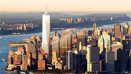 Vizualizace, jak bude v budoucnu vypadat Ground Zero na Manhattanu v New Yorku.