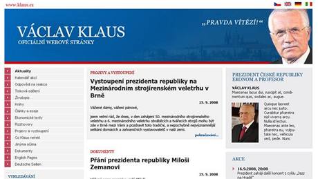 Webové stránky Václava Klause - nerealizovaný návrh studia Netvisio z roku 2008