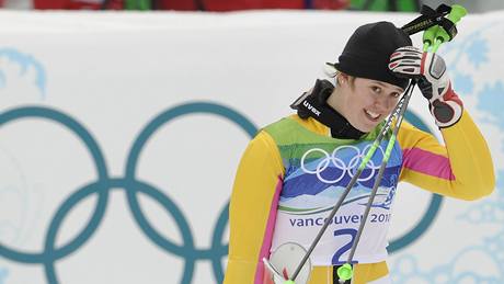 Pekvapivá vítzka obího slalomu Viktoria Rebensburgová reaguje na olympijský triumf. 