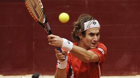 panlsk tenista David Ferrer pi prvnm kole Davis Cupu proti vcarsku