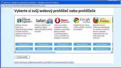 Výbr prohlíee ve Windows prostednictvím tzv. ballot screen