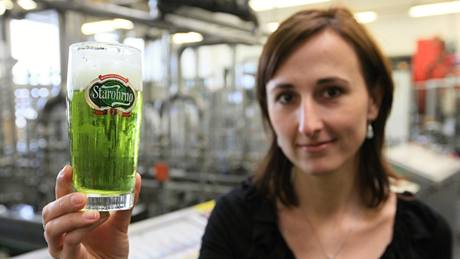 V pivovaru Starobrno zaalo stáení zeleného piva do sud, na snímku mluví pivovaru Kateina Beute.