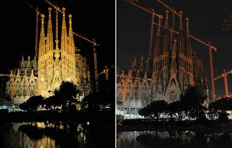 Gaudího Sagrada Familia v Barcelon bhem akce Hodina zem