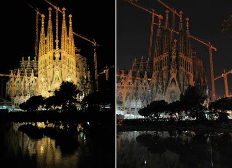 Gaudho Sagrada Familia v Barcelon bhem akce Hodina zem
