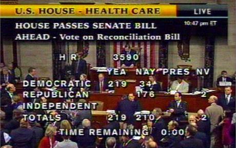 Vsledky hlasovn o zdravotn reform ve Snmovn reprezentant (21. bezna 2010)
