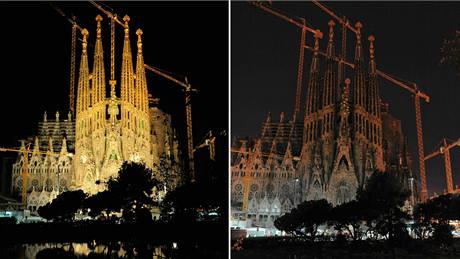 Gaudho Sagrada Familia v Barcelon bhem akce Hodina zem