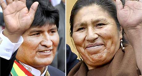 Bolivijský prezident Evo Morales a jeho sestra a první dáma Esther Moralesová.