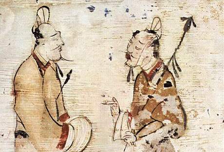 Rozhovor na obraze z období dynastie Chan; volná ilustrace