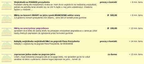 Nabdky vstupenek na Stary rynek v Krakov bhem me v Marinskm kostele na werveru Gumtree (17. dubna 2010)