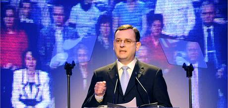 Ldr ODS Petr Neas pi pedstaven volebnho programu strany. (15. dubna 2010)