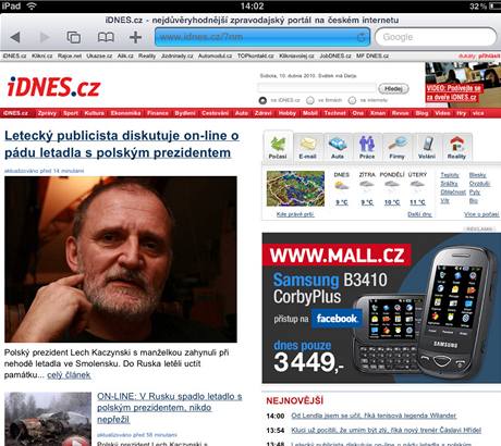 iDNES.cz v prohlei Safari na iPadu