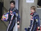 Zklaman jezdci stje Red Bull Mark Webber (vlevo) a Sebastian Vettel.
