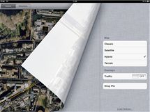 Lze vybrat mezi klasickmi mapami, satelitnmi a leteckmi fotografiemi nebo kombinac. "Drop pin" slou k umstn pendlku a nslednmu prouhlen Street View