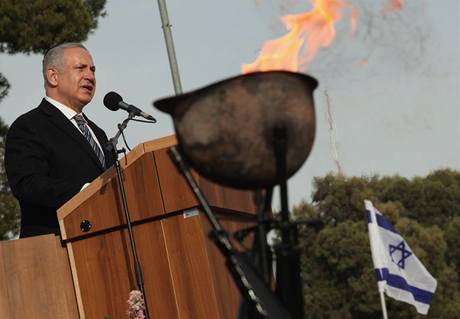 Izraelsk premir Benjamin Netanjahu pi oslavch vyhlen izraelsk nezvislosti