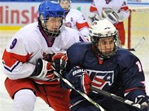 Hokejov reprezentant do 18 let Ji Klimek ve tvrtfinlovm duelu MS proti Amerianm.