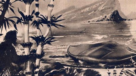 Z výstavy Planeta Eden - Burianova vize mimozemských plavidel v románu Pátelé z Hadonoe.
