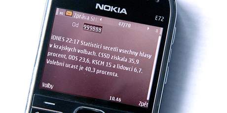 Takhle vypadala SMS s definitivními výsledky krajských voleb z 18. íjna 2008.