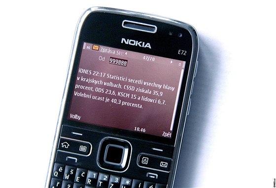 Takhle vypadala SMS s definitivními výsledky krajských voleb z 18. íjna 2008.