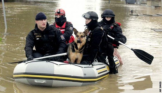 Policisté v Troubkách se zachránným psem. (18. kvtna 2010)