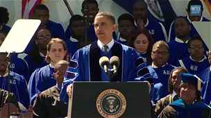 Obama pi promoním projevu na Hampton University