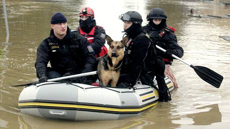 Policisté v Troubkách se zachránným psem. (18. kvtna 2010)
