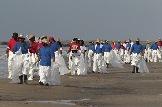 itní ropou zamoených pláí v Louisian, na snímku Grand Isle (30. kvtna 2010)