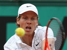 Tom Berdych bhem vtznho zpasu s Murraym.