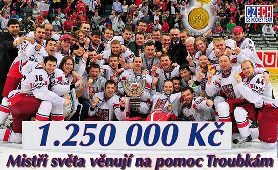 Hokejoví misti svta 2010 vnují Troubkám 1 250 000 korun