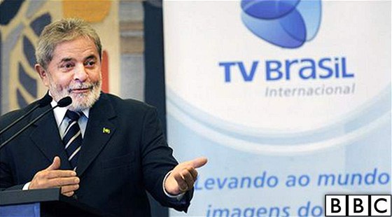 Brazilský prezident Lula da Silva pi slavnostním sputní televizního kanálu TV Brasil.
