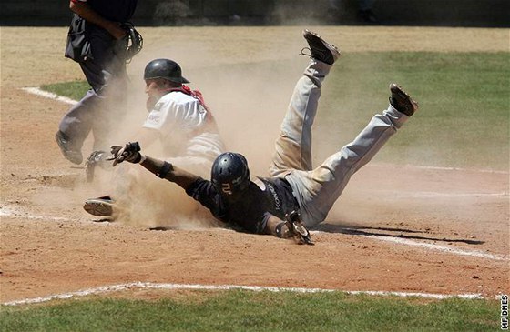 Momentka z baseballového utkání Draci Brno - Minolta Pioniers.