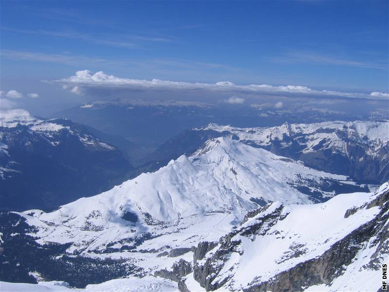 Vrcholová stanice a vyhlídky z observatoe Sphinx a na ledovec Aletsch