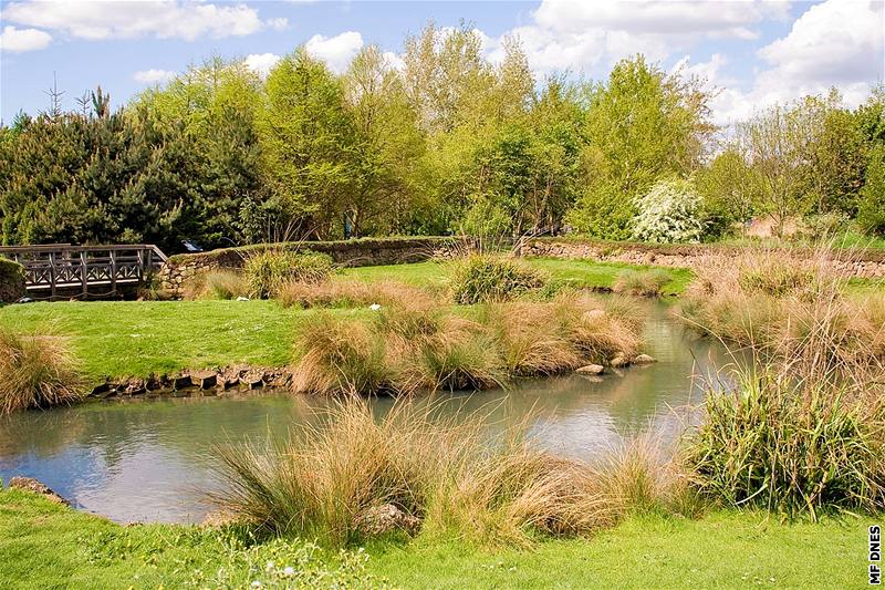 London Wetland Centre. Malé vodní hladiny jsou rájem nejen pro vodní ptactvo, ale také pro obojivelníky. Jako nenápadné ohrady tu psobí nízké kamenné zídky.