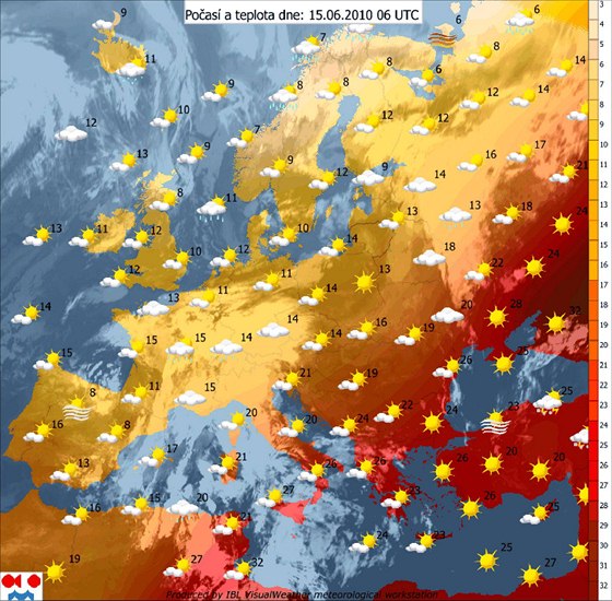Takto vypadalo rozloení teplot nad Evropou v úterý v osm hodin ráno.