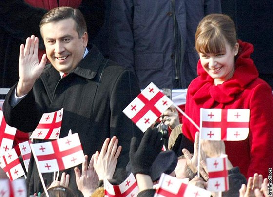 První dáma Gruzie Sandra Elisabeth Roelofsová s manelem Michailem Saakashvilim.