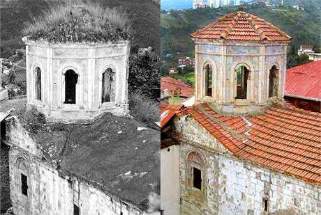 Oputn kostel po armnskch kesanech. Dve opomjen, dnes je postupn opravovn jako kulturn pamtka, Akcaabat, Turecko.