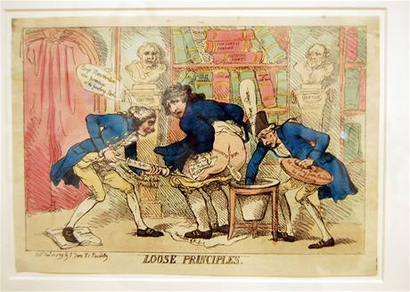 z vstavy Neomalen Britnie (karikatura z roku 1789 od Thomase Rowlandsona nazvan Uvolnn principy)