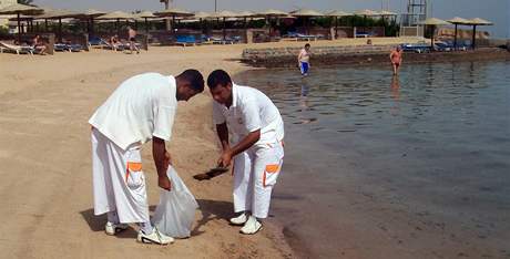 Egypané istí zanesenou plá nedaleko Hurghady (20. ervna 2010)