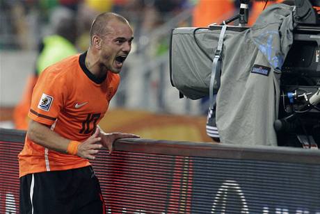 Nizozemsk zlonk Wesley Sneijder slav vtzn gl v sti Brazlie