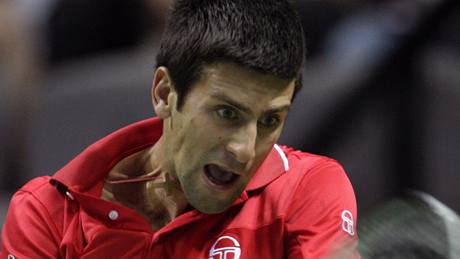 Srbský tenista Novak Djokovi ve tvrtfinále Davis Cupu proti Chorvatovi Ljubiiovi