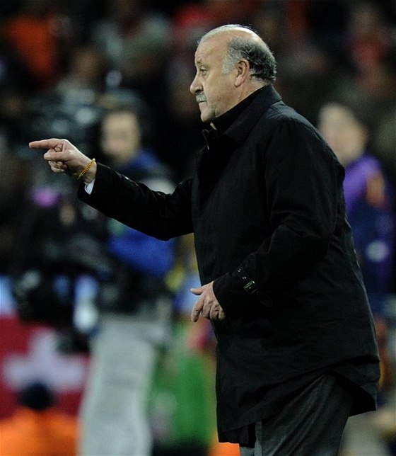 panlský trenér Vicente del Bosque udílí pokyny svým svencm.