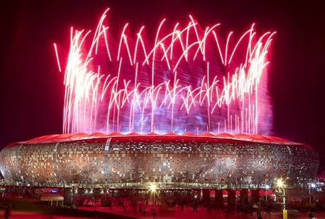 Ohostroj na oslavu mistr svta na stadionu Soccer city v Johannesburgu. 