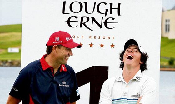 Nejvtí hvzdy irského golfu - Padraig Harrington (vlevo), ten zdola, a Rory McIlroy, ten shora.