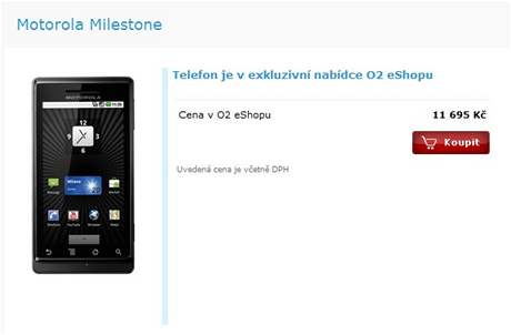 Motorola Milestone je nov k dostání v e-shopu eského O2