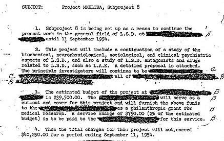 Dokument, v nm f projektu MK-ULTRA Sidney Gottlieb schvaluje dl projekt tkajc se vyuit LSD 