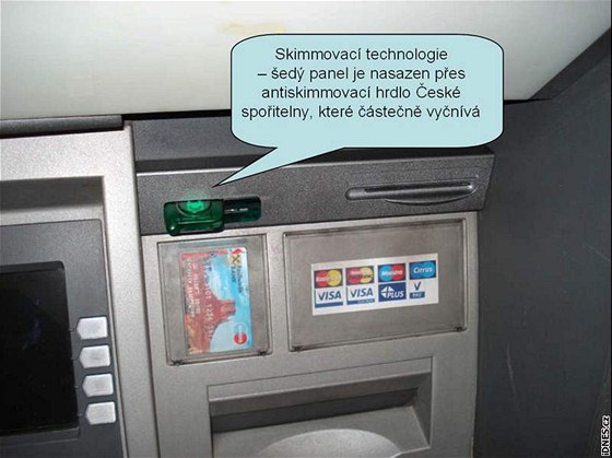 Skimmovací zaízení na bankomatu eské spoitelny.