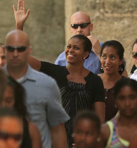 Michelle Obamov na dovolen ve panlsku. I se svou ochrankou