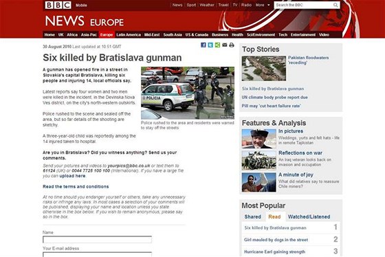 Server BBC informoval 30. srpna o masakru v Bratislav