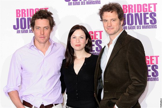 Hlavní pedstavitelé filmu Deník Bridget Jonesové Hugh Grant, Renée Zellweger a Colin Firth