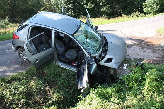 Havarovaný Peugeot 206 po dopravní nehod, která se stala o tomto víkendu na Jilemnicku.